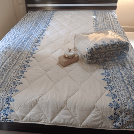 Single Blanket, A C Blanket, White Color, Blue Flowery Border Design (2)